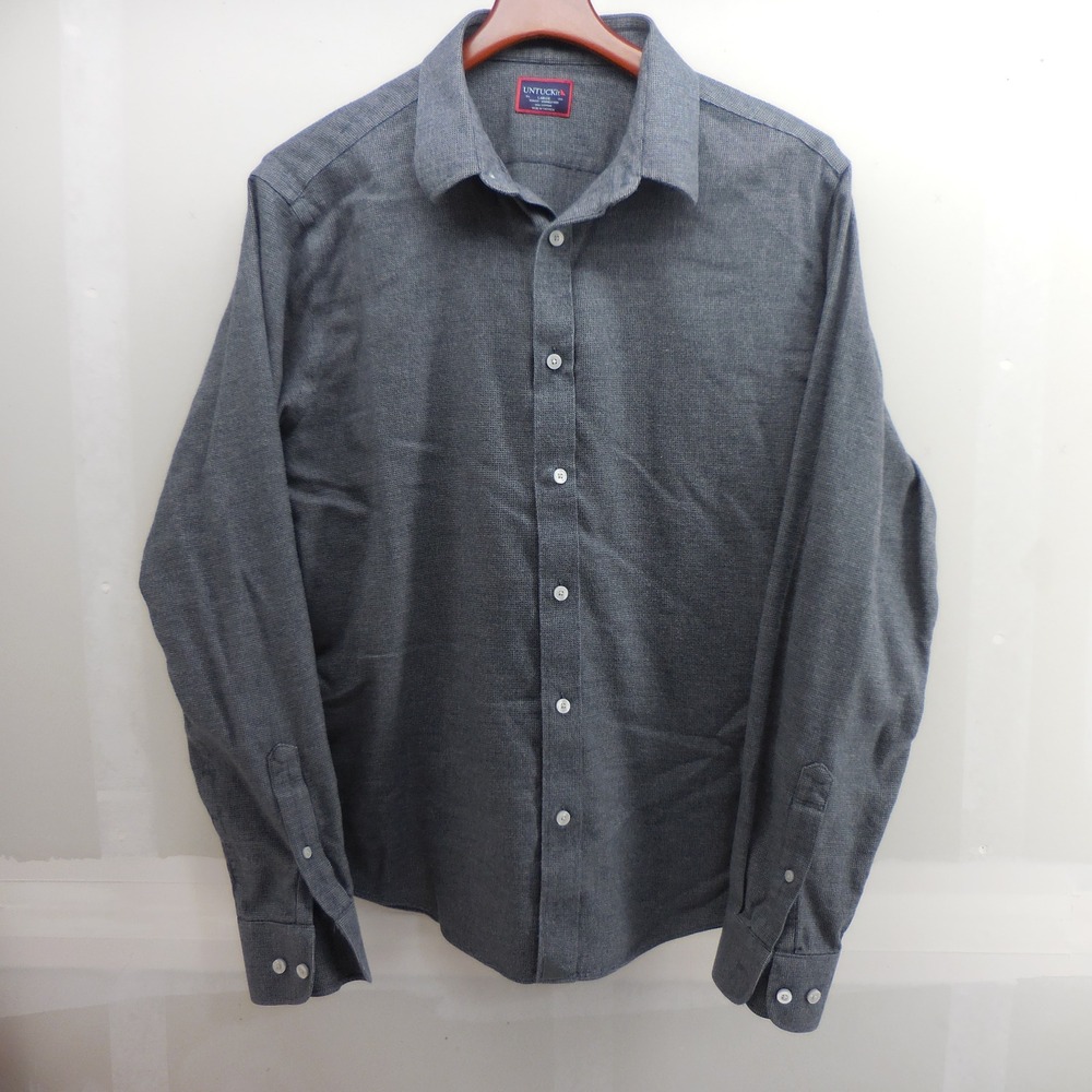 UNTUCKit Mens Large Slim Fit Wrinkle Free Grey Long Sleeve Button Down Shirt